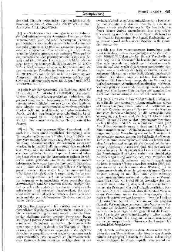 Vorschauseite 3: Vorgaben für werbefinanzierte Datenbanken 33 II UWG §§ 3, 4 Nr. 11; HWG §711; Berufsordnung für die bayerischen Arzte
