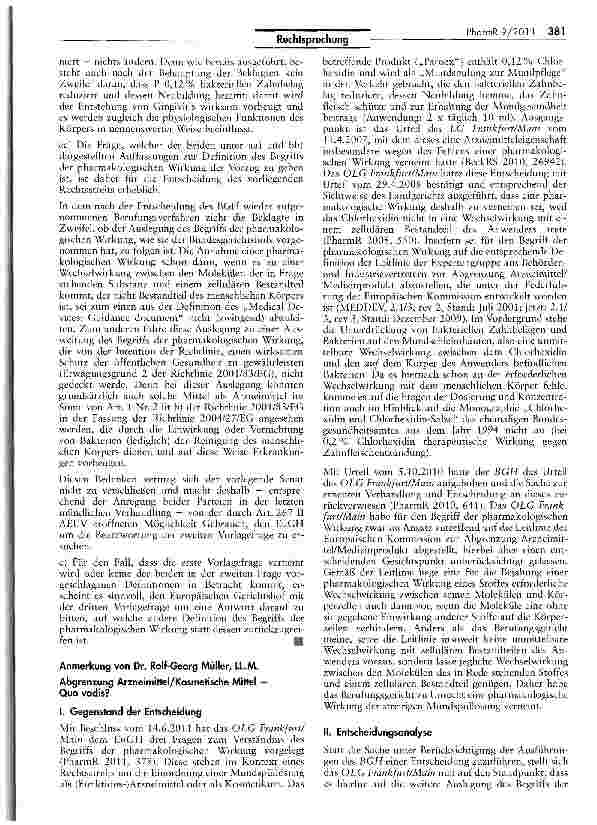 Vorschauseite 4: Abgrenzung Arzneimittel/Kosmetikum (Mundspüllösung) RL 2001/83/EG Art. 1 Nr. 2