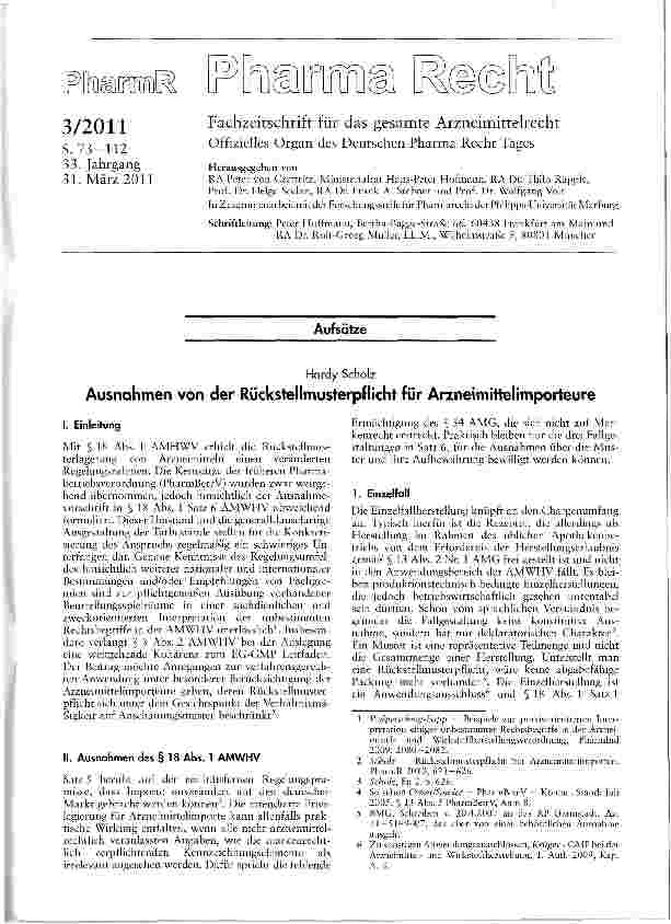 Vorschauseite 1: Ausnahmen von der Rückstellmusterpflicht für Arzneimittelimporteure