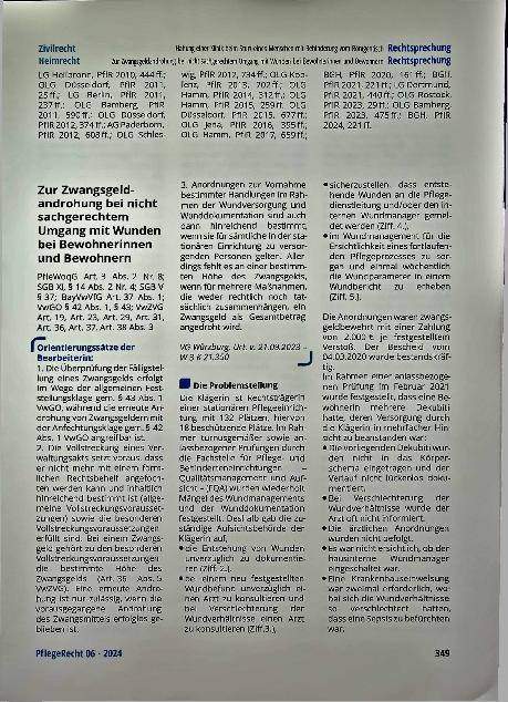 Vorschauseite 1: Zur Zwangsgeldandrohung bei nicht sachgerechtem Umgang mit Wunden bei Bewohnerinnen und Bewohnern.