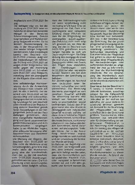 Vorschauseite 6: Zur Zwangsgeldandrohung bei nicht sachgerechtem Umgang mit Wunden bei Bewohnerinnen und Bewohnern.