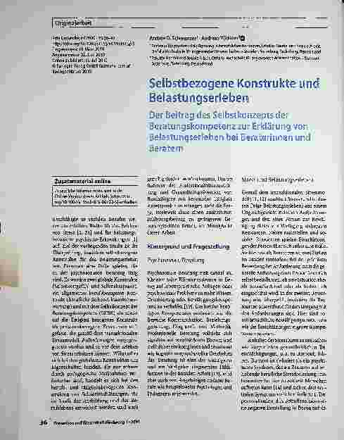 Vorschauseite 1: Selbstbezogene Konstrukte und Belastungserleben: Der Beitrag des Selbstkonzepts der Beratungskompetenz zur Erklärung von Belastungserleben bei Beraterinnen und Beratern