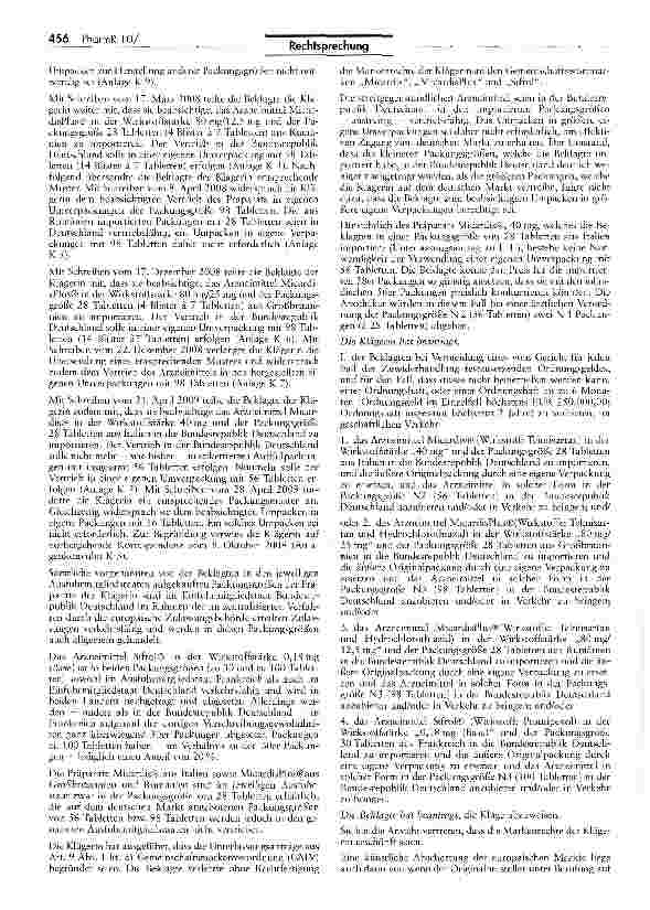 Vorschauseite 2: Zur Frage der Notwendigkeit des Umpackens eines parallel importierten ArzneimittelsAEUV Art. 36; GMV Art. 9 I 2 Buchst, a), 13 II