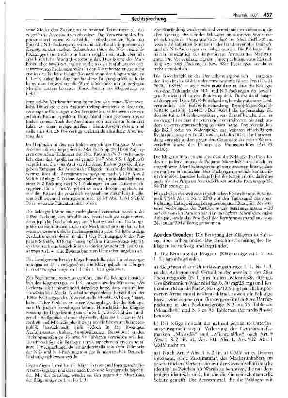 Vorschauseite 3: Zur Frage der Notwendigkeit des Umpackens eines parallel importierten ArzneimittelsAEUV Art. 36; GMV Art. 9 I 2 Buchst, a), 13 II