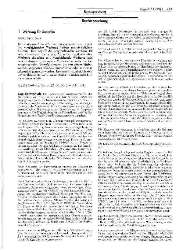 Vorschauseite 1: Werbung für Generika UWG § 6 II Nr. 4