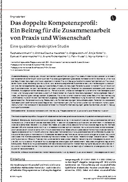 Vorschauseite 1: Das doppelte Kompetenzprofil: Ein Beitrag für die Zusammenarbeit von Praxis und Wissenschaft