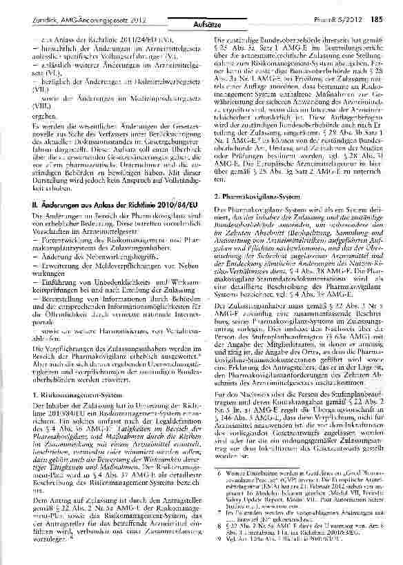 Vorschauseite 2: Der Gesetzentwurf des Zweiten AMG-Anderungsgesetzes 2012