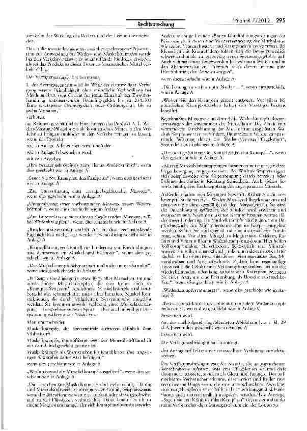 Vorschauseite 2: Zur wettbewerblichen Irreführung bei einer Werbung für ein „Wadenkrampf-Beratungsset
