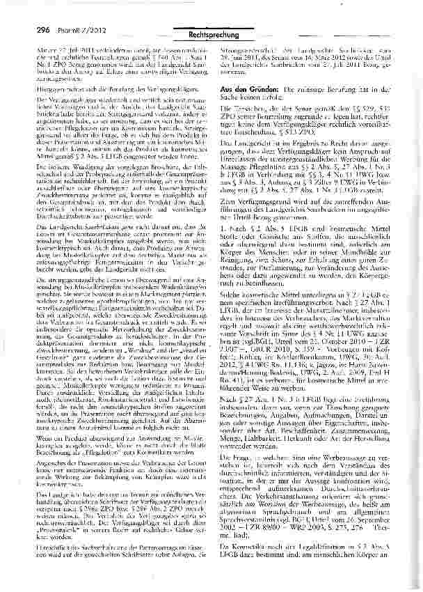 Vorschauseite 3: Zur wettbewerblichen Irreführung bei einer Werbung für ein „Wadenkrampf-Beratungsset