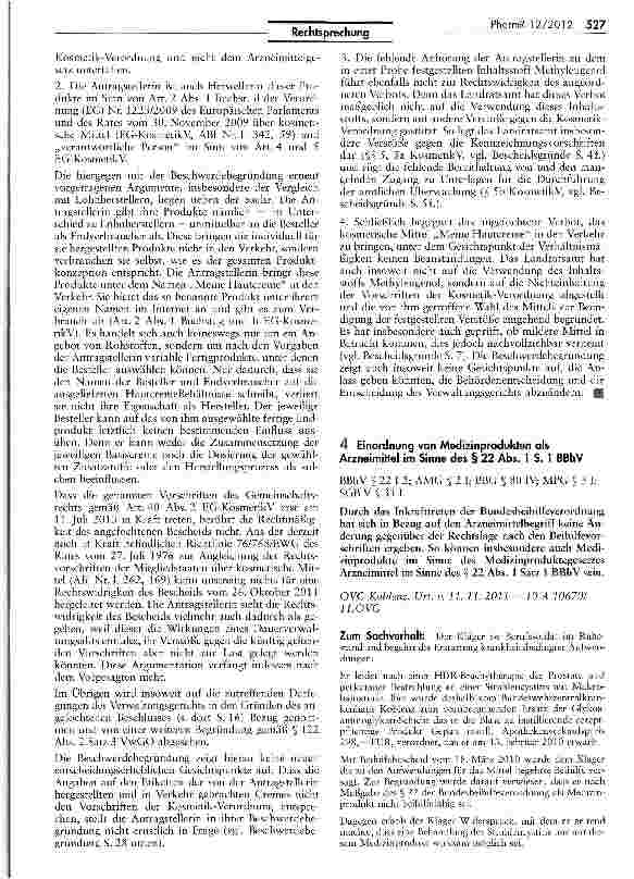 Vorschauseite 1: Einordnung von Medizinprodukten als Arzneimittel im Sinne des § 22 Abs. 1 S. 1 BBhV