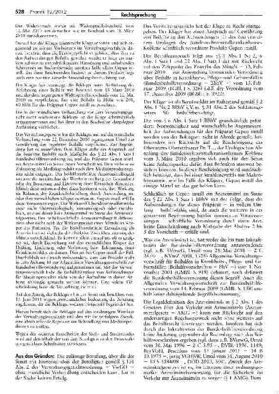Vorschauseite 2: Einordnung von Medizinprodukten als Arzneimittel im Sinne des § 22 Abs. 1 S. 1 BBhV