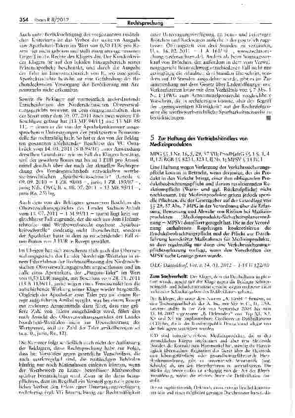 Vorschauseite 1: Zur Haftung des Vertriebshändlers von Medizinprodukten