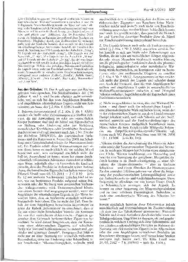 Vorschauseite 2: Bei nikotinhaltigen Liquids handelt es sich nicht um Arzneimittel im Sinne des § 2 Abs. 1 AMG — Einfuhr aus dem Ausland nicht strafbar AMG §§21, III, 96 Nrn. 4 u. 5, 98