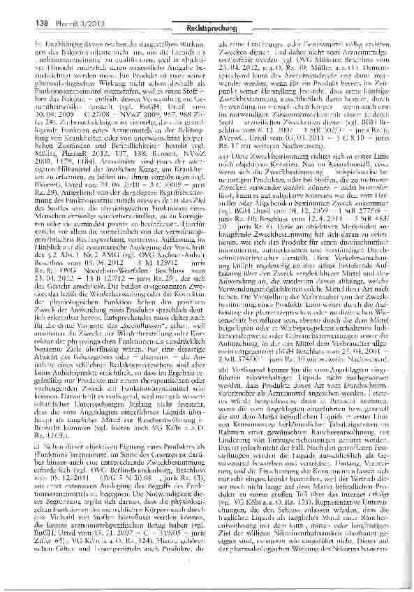 Vorschauseite 3: Bei nikotinhaltigen Liquids handelt es sich nicht um Arzneimittel im Sinne des § 2 Abs. 1 AMG — Einfuhr aus dem Ausland nicht strafbar AMG §§21, III, 96 Nrn. 4 u. 5, 98