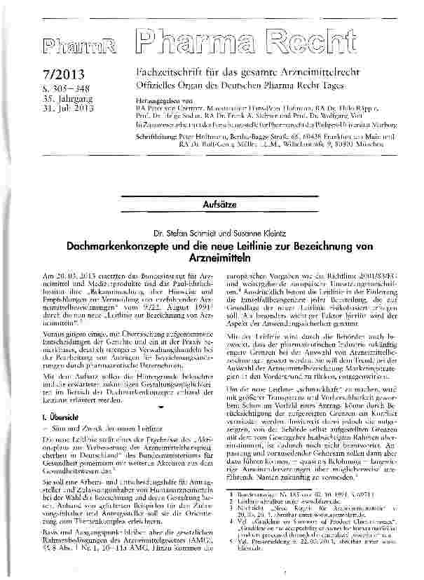 Vorschauseite 1: Dachmarkenkonzepte und die neue Leitlinie zur Bezeichnung von Arzneimitteln