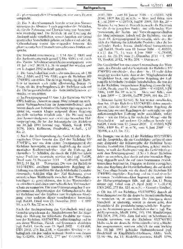 Vorschauseite 3: Schadensersatz wegen Nebenwirkungen eines Arzneimittels AMG M 84 II 1, 84a; ProdHaftG § 15; RL 85/374/ EWG Art. 13