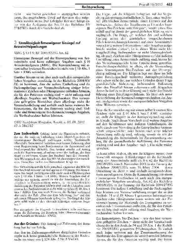 Vorschauseite 5: Schadensersatz wegen Nebenwirkungen eines Arzneimittels AMG M 84 II 1, 84a; ProdHaftG § 15; RL 85/374/ EWG Art. 13