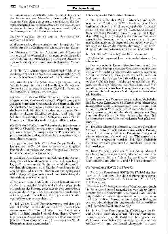 Vorschauseite 2: Zur Anwendbarkeit des Übereinkommens über die handelsbezogenen Aspekte der Rechte des geistigen Eigentums (TRIPS) — Patentschutz für Arzneimittel AEUV Art. 207; TRIPS Art. 27, 70