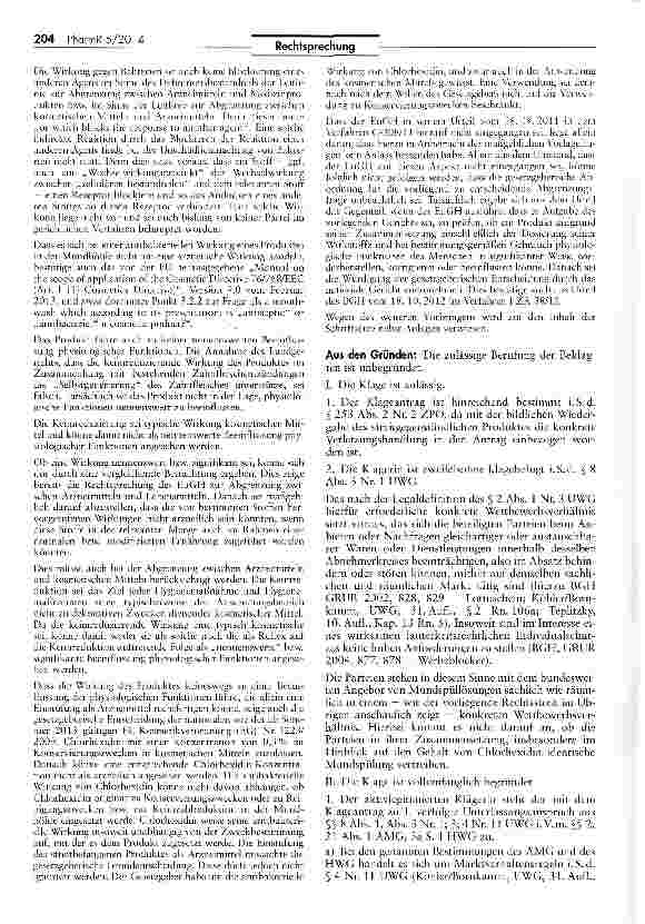 Vorschauseite 3: Mundspüllösungen können Zulassungspflichtige Arzneimittel sein UWG §§ 8 I, III 1,3,411 i.V.m. AMG SS 2, 21 I;HWG $ 3a 1
