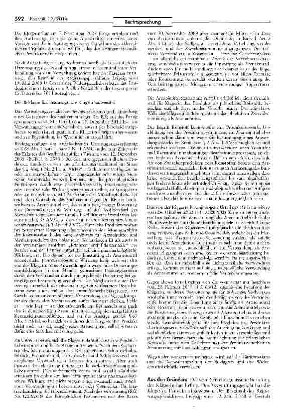 Vorschauseite 2: „Pflanzlicher Rohstoff als Funktionsarzneimittel RL 2001/83/EG Art. 1, 2; AMG §§ 36, 69 I 2 Nr. 1