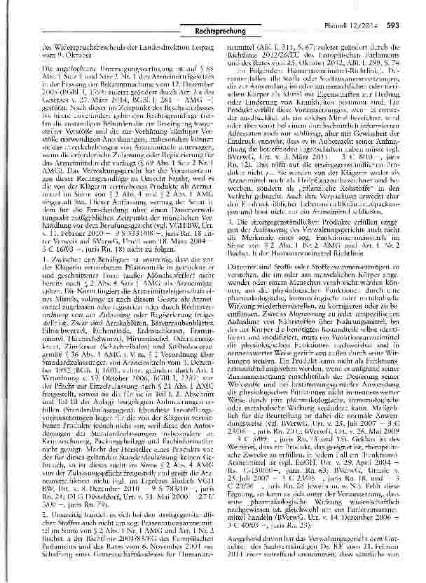 Vorschauseite 3: „Pflanzlicher Rohstoff als Funktionsarzneimittel RL 2001/83/EG Art. 1, 2; AMG §§ 36, 69 I 2 Nr. 1