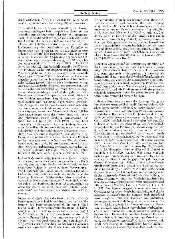 Vorschauseite 5: „Pflanzlicher Rohstoff als Funktionsarzneimittel RL 2001/83/EG Art. 1, 2; AMG §§ 36, 69 I 2 Nr. 1