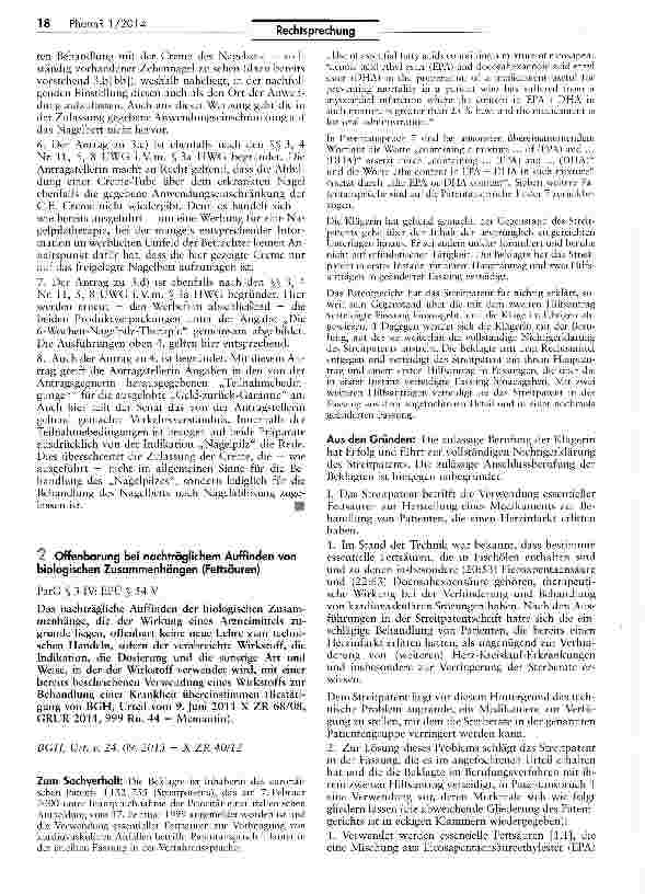 Vorschauseite 1: Offenbarung bei nachträglichem Auffinden von biologischen Zusammenhängen (Fettsäuren)