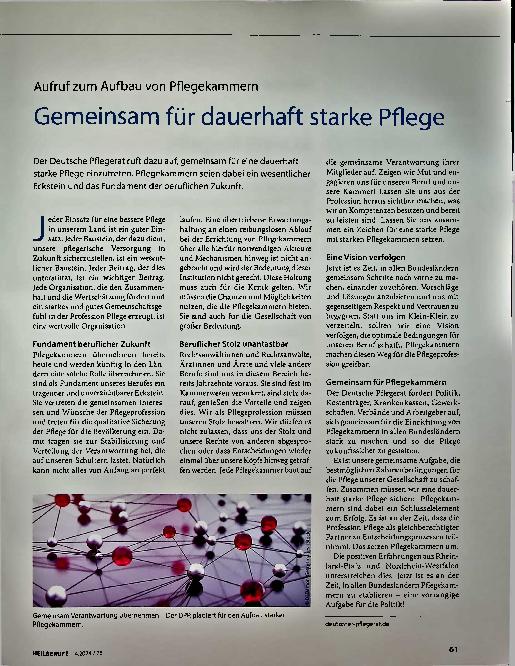 Vorschauseite 1: Aufruf zum Aufbau von Pflegekammern. Gemeinsam für dauerhaft starke Pflege.