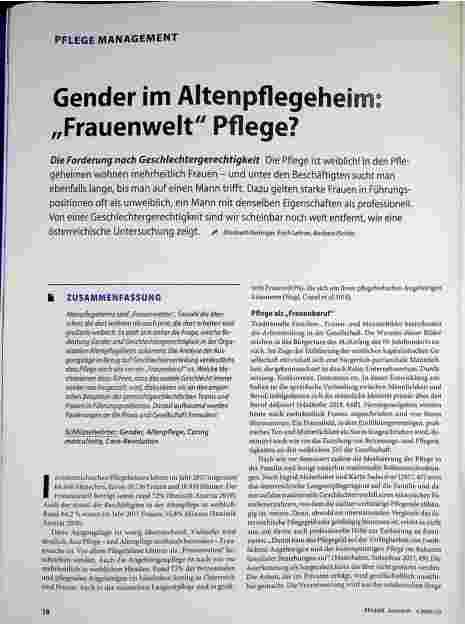 Vorschauseite 1: Gender im Altenpflegeheim „Frauenwelt" Pflege? Correction: Gender im Altenpflegeheim „Frauenwelt" Pflege?