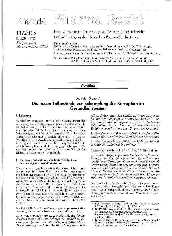 Vorschauseite 1: Die neuen Tatbestände zur Bekämpfung der Korruption im Gesundheitswesen