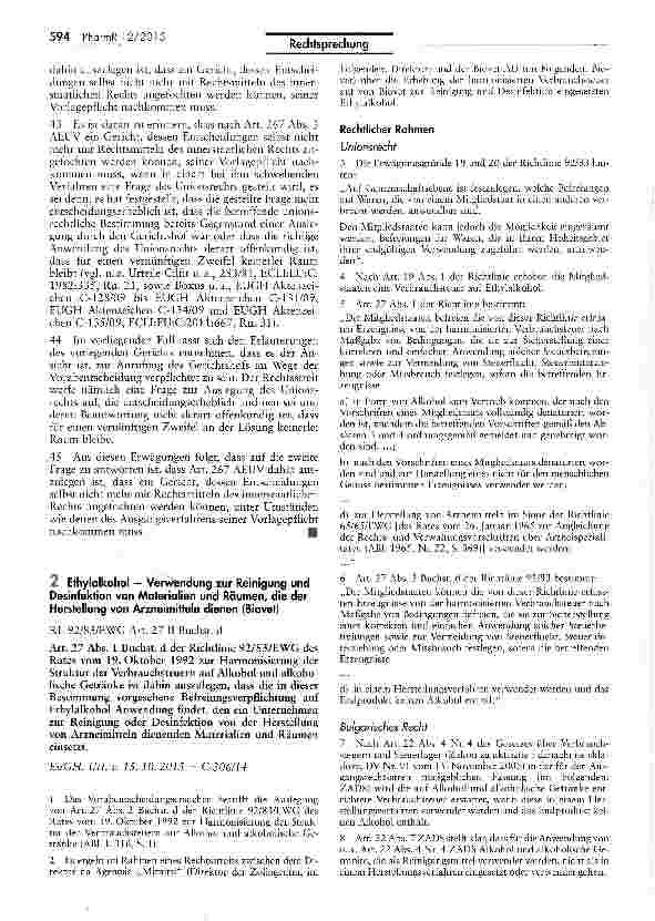 Vorschauseite 1: Ethylalkohol - Verwendung zur Reinigung und Desinfektion von Materialien und Räumen, die der Herstellung von Arzneimitteln dienen (Biovet)