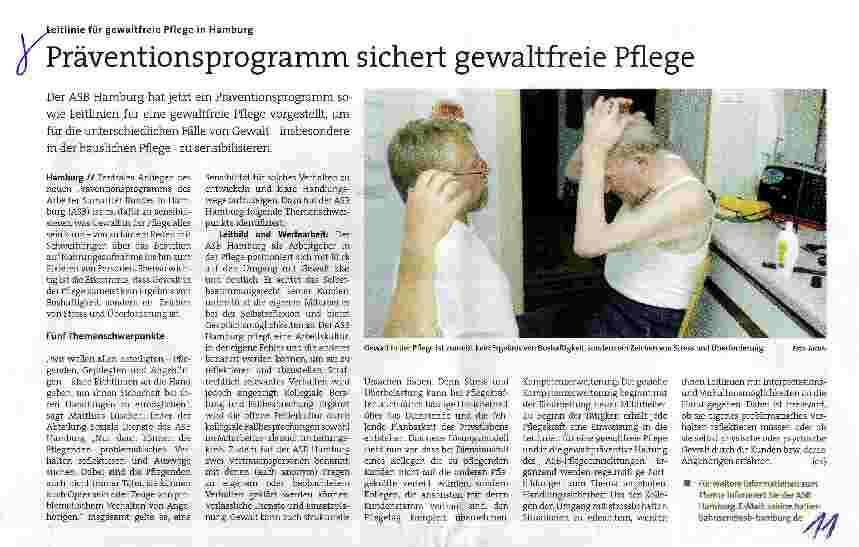 Vorschauseite 1: Präventionsprogramm sichert gewaltfreie Pflege