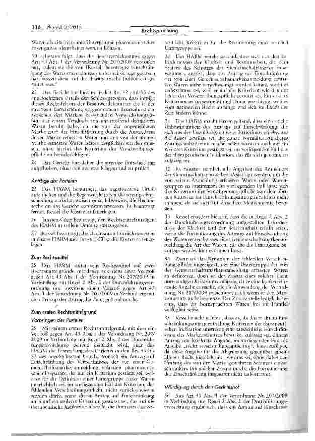 Vorschauseite 3: Das Kriterium der therapeutischen Indikation als Abgrenzung einer Untergruppe der von der Gemeinschaftsmarkenanmelaung erfassten pharmazeutischen Präparate
