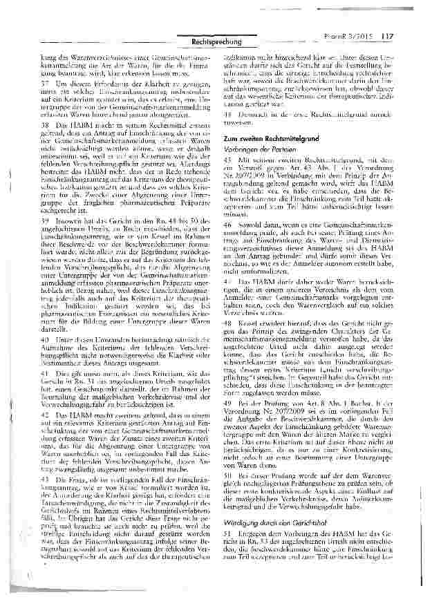Vorschauseite 4: Das Kriterium der therapeutischen Indikation als Abgrenzung einer Untergruppe der von der Gemeinschaftsmarkenanmelaung erfassten pharmazeutischen Präparate
