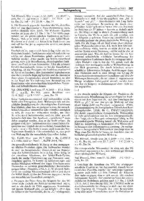 Vorschauseite 3: Abgrenzung Arzneimittel/diätetisches Lebensmittel (Melatonin) AMG § 2 I Nr. 2a; DiätV § 1 IVa; VO EG 1924/2006