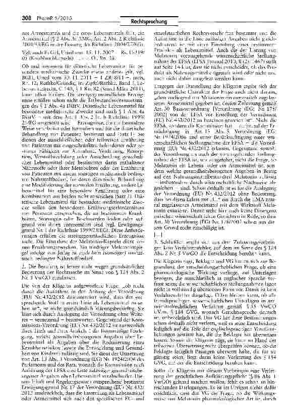 Vorschauseite 4: Abgrenzung Arzneimittel/diätetisches Lebensmittel (Melatonin) AMG § 2 I Nr. 2a; DiätV § 1 IVa; VO EG 1924/2006