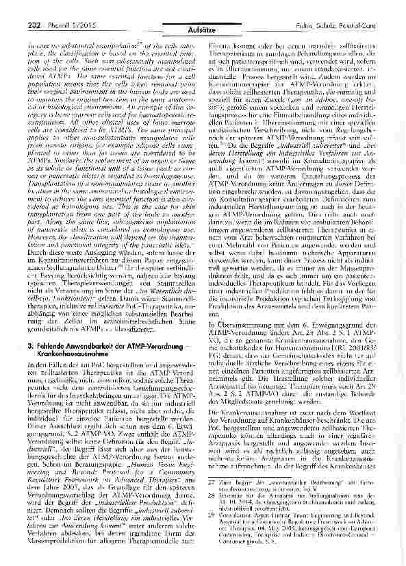 Vorschauseite 5: Die arzneimittelrechtliche Handhabung zeilbasierter Therapien in Point-of-Care-Behandlungsmodellen