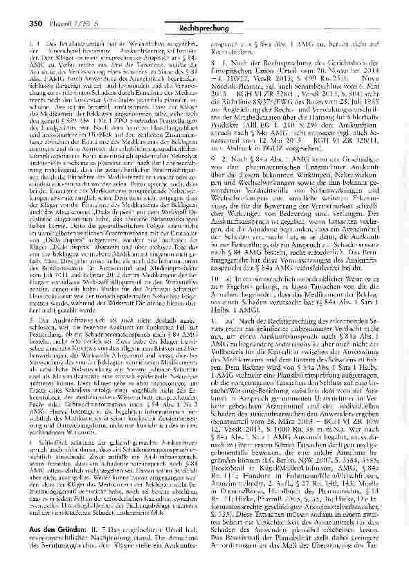 Vorschauseite 2: Auskunftsanspruch über Wirkungsweise eines Arzneimittels AMG § 84a I Zum Auskunftsanspruch gemäß § 84a AMG. BGH, Urt v. 12. 05. 2015 - VI ZK 63/14