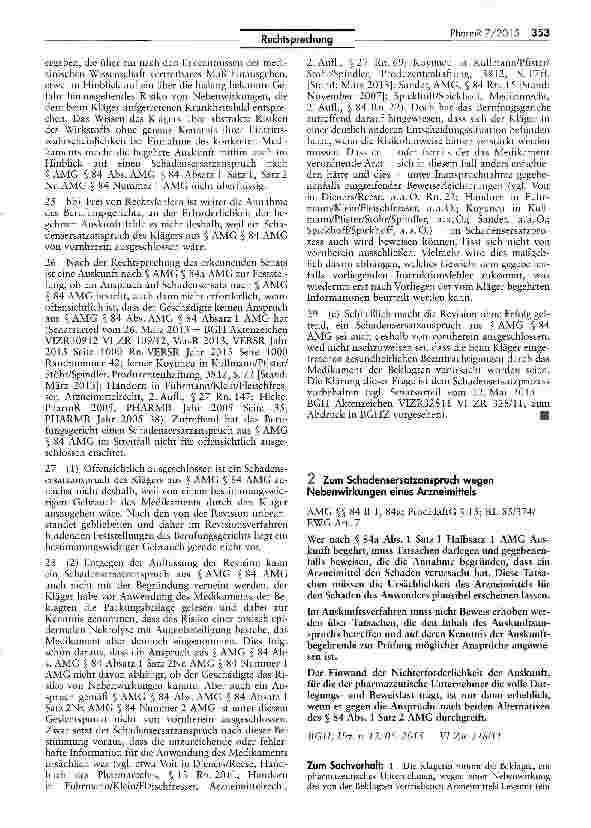 Vorschauseite 5: Auskunftsanspruch über Wirkungsweise eines Arzneimittels AMG § 84a I Zum Auskunftsanspruch gemäß § 84a AMG. BGH, Urt v. 12. 05. 2015 - VI ZK 63/14