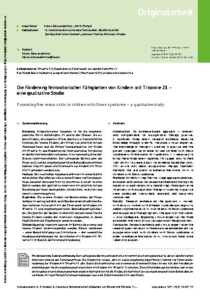 Vorschauseite 1: Die Förderung feinmotorischer Fähigkeiten von Kindern mit Trisomie 21 – eine qualitative Studie