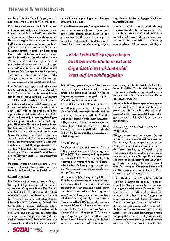 Vorschauseite 2: Selbsthilfegruppen. Gute Kooperation, gleichwohl Verbesserung möglich.