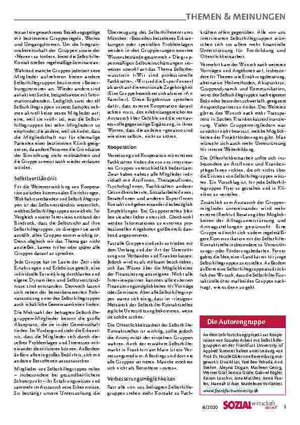 Vorschauseite 3: Selbsthilfegruppen. Gute Kooperation, gleichwohl Verbesserung möglich.