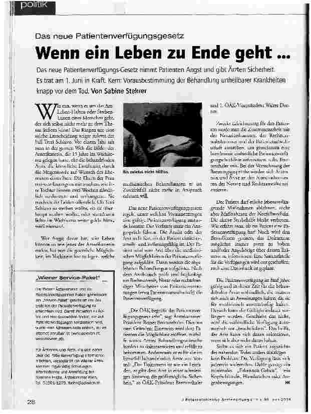 Vorschauseite 1: Das neue PatientenverfügungsgesetzWenn ein Leben zu Ende geht