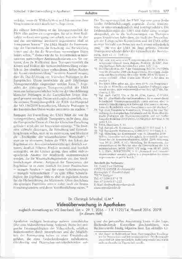 Vorschauseite 1: Videoüberwachung in Apotheken