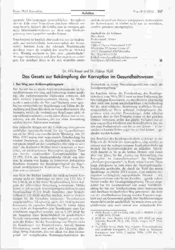 Vorschauseite 1: Das Gesetz zur Bekämpfung der Korruption im Gesundheitswesen