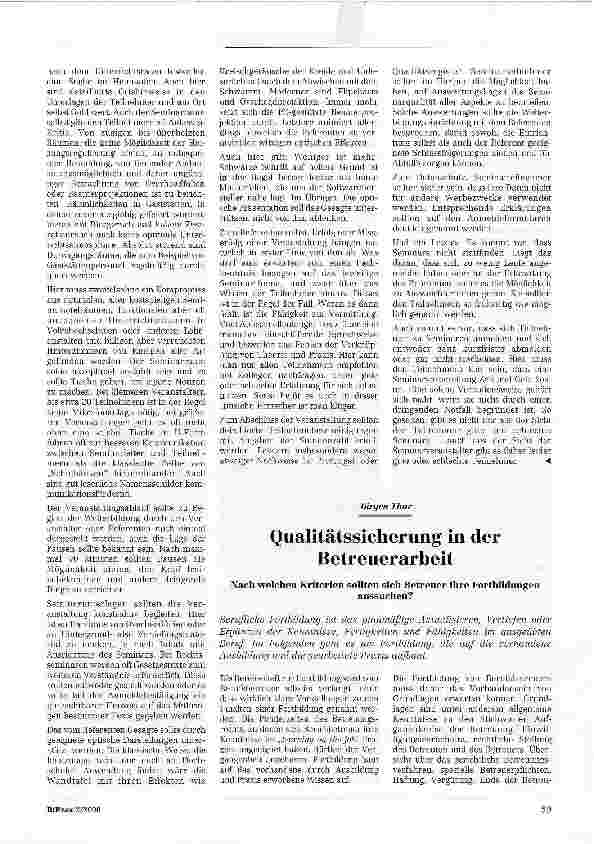 Vorschauseite 1: Qualitätssicherung in der BetreuerarbeitNach welchen Kriterien sollten sich Betreuer ihre Fortbildungen aussuchen?