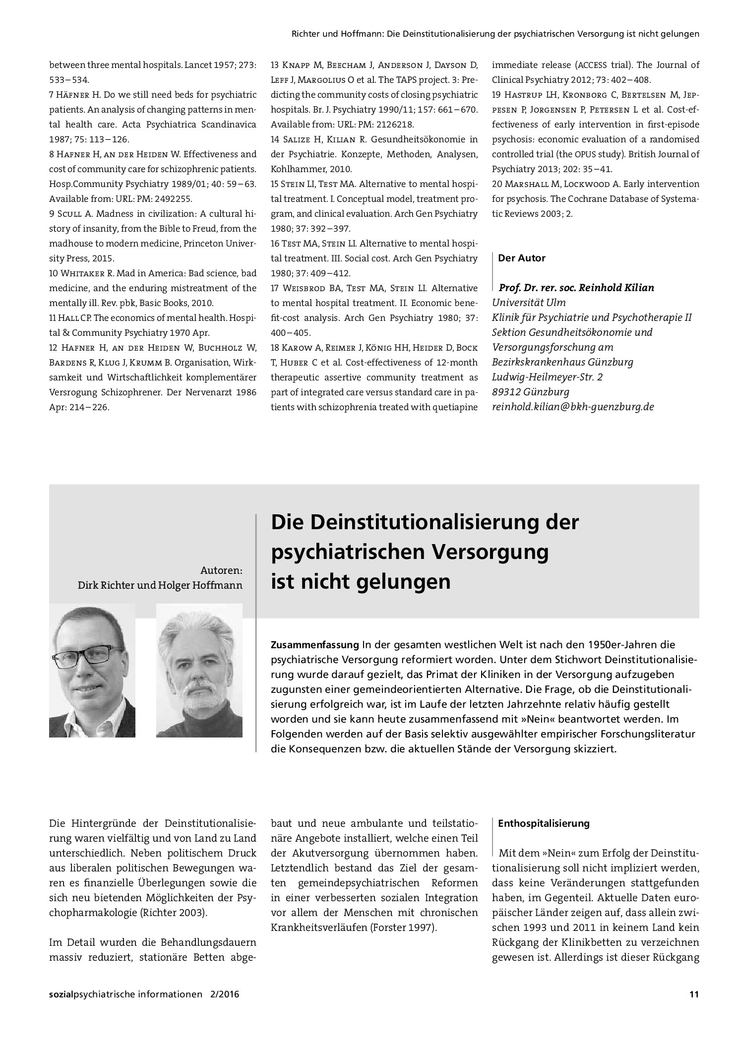 Vorschauseite 1: Die Deinstitutionalisierung der psychiatrischen Versorgung ist nicht gelungen