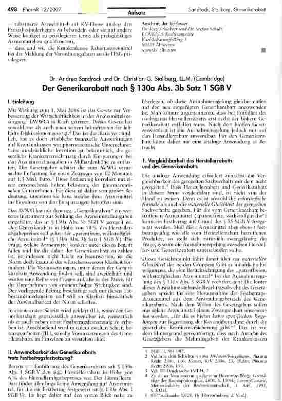 Vorschauseite 1: Der Generikarabatt nach § 130a Abs. 3b Satz 1 SGB V