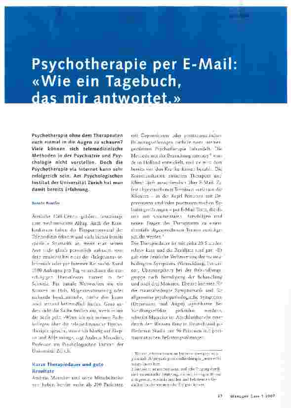 Vorschauseite 1: Psychotherapie per E-Mail: Wie ein Tagebuch das mir antwortet