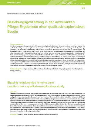 Vorschauseite 1: Beziehungsgestaltung in der ambulanten Pflege: Ergebnisse einer qualitativ-explorativen Studie